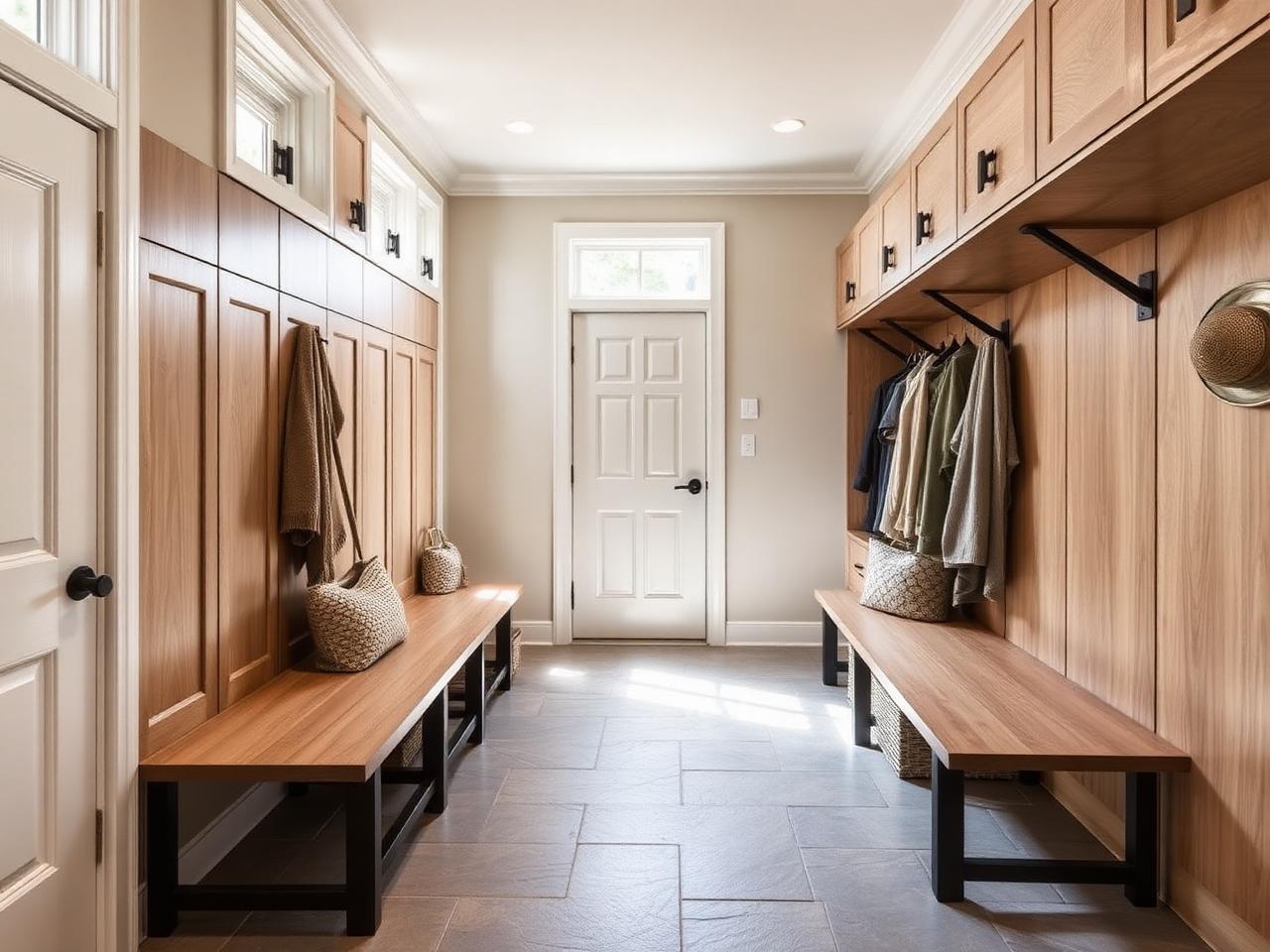 Custom mudroom with white oak built-ins